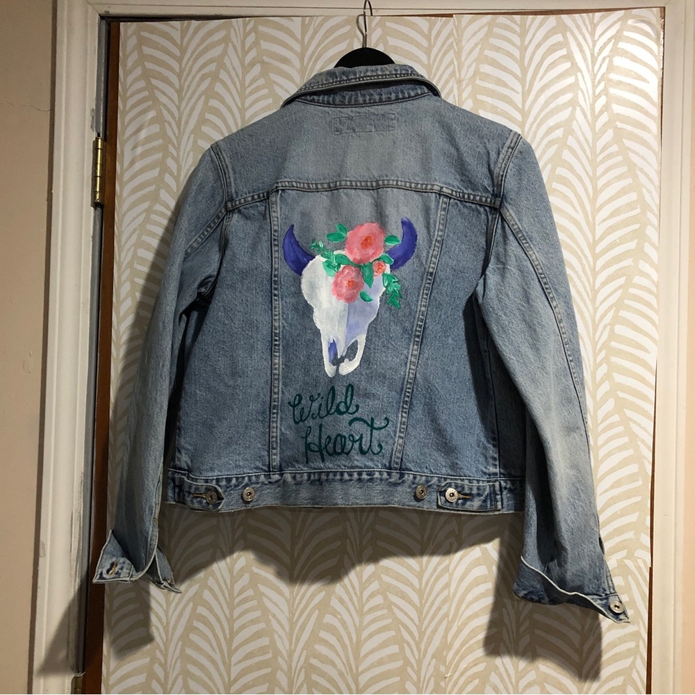 Large Hand-Painted Express Denim Jacket, Western … - image 1